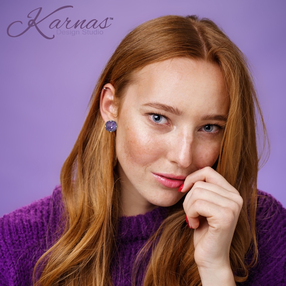French Violet 12mm Austrian Crystal Stud Earrings Karnas Design Studio™